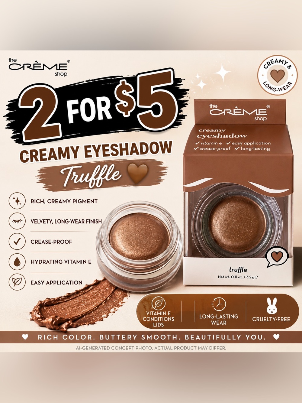 2 FOR $5 🤎 The Crème Shop Creamy Eyeshadow — Truffle